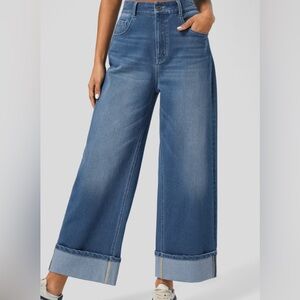 NWT HALARA ~ Blue Flare Wide-Leg Cropped Jeans with Cuffed Hem.  Size 8-10 (med)